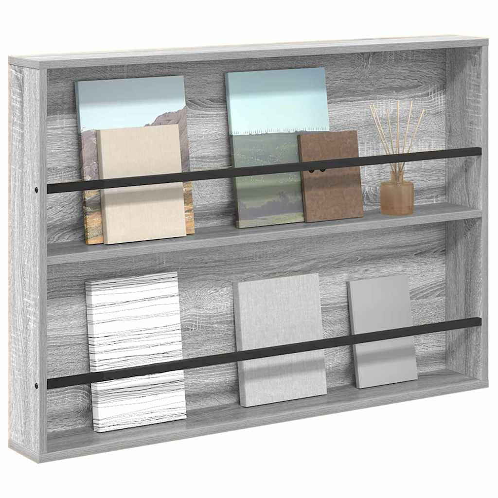 Étagère à revues murale gris sonoma 100 x 12 x 70 cm, porte-revues en bois avec étagères réglables, porte-revues moderne pour salon et maison