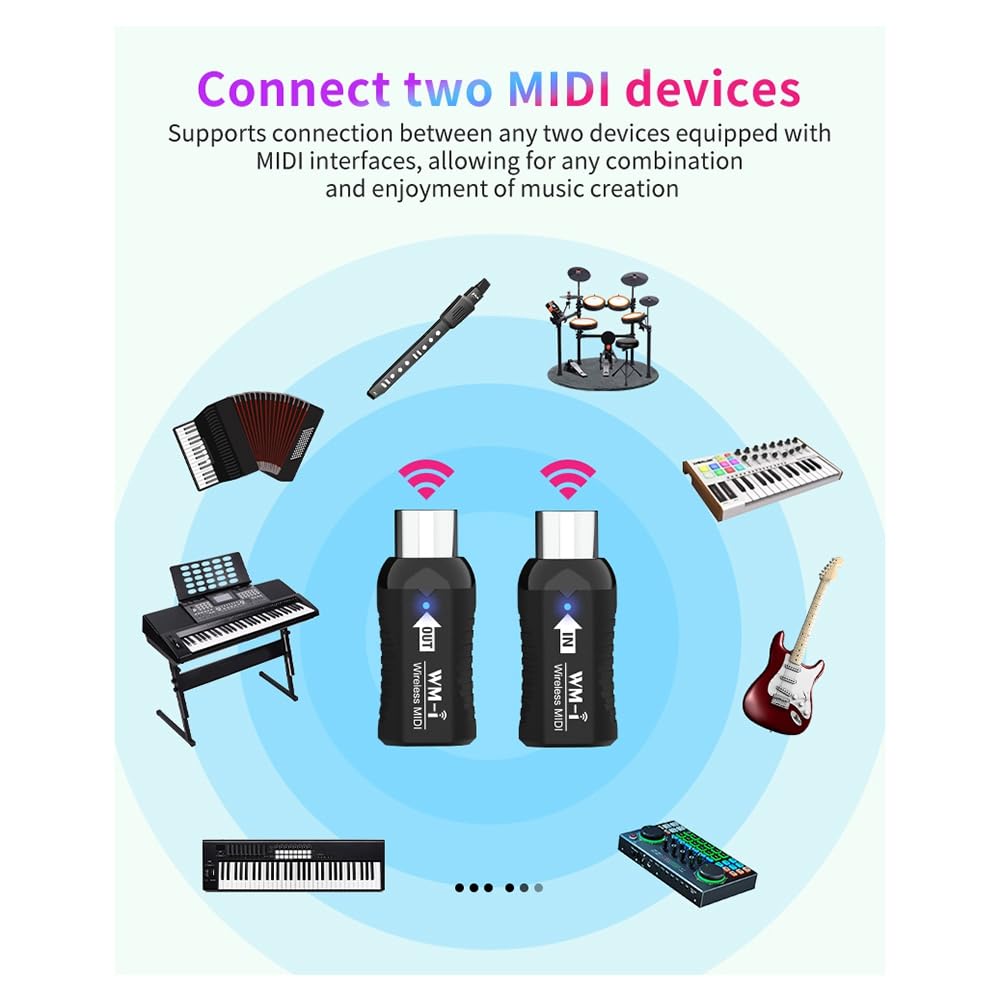 Trasmettitore Ricevitore Audio per Chitarra Wireless Midi Ricaricabile Adattatore Midi Wireless per Tastiera di Pianoforte Digitale