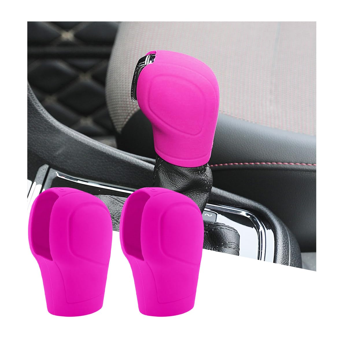 2 PCS Car Shift Knob Cover, Soft Silicone Automatic Gear Shift Protector, Anti-Slip Auto Knob Protection Cover for Men Women, Universal Car Accessory (Rose Red)