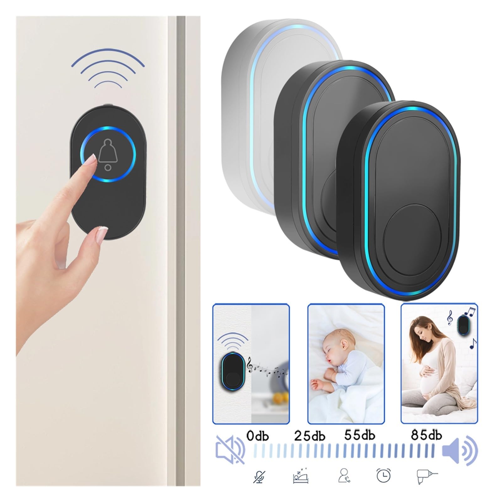 Intellige – Sonnette sans Fil for l'extérieur, étanche, for Maison Intelligente(White,US Plug)