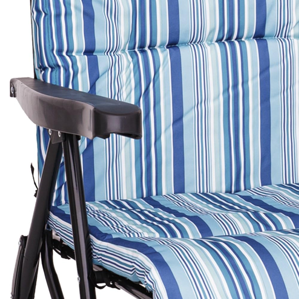 LOLAhome Set de 2 Sillones de Jardín Acolchado, Reclinable con Reposapiés Azul. Estructura de Tubo de Acero anticorrosión y Lona a Rayas. Colchón de 5 cm de Grosor, Plegable. 61x58x106 cm.