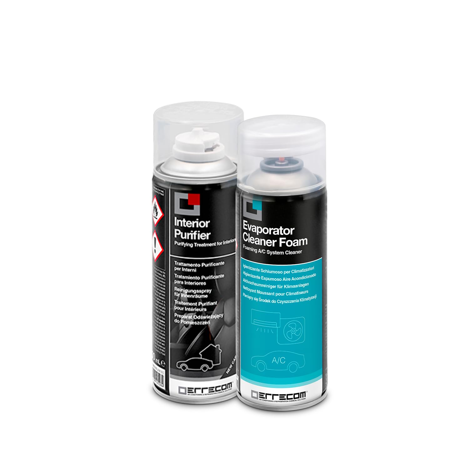 ERRECOM Total Care, Purifying Treatment for Vehicle Air Conditioning Systems, New Car Scent, 2 x 200 ml Aerosol Cans