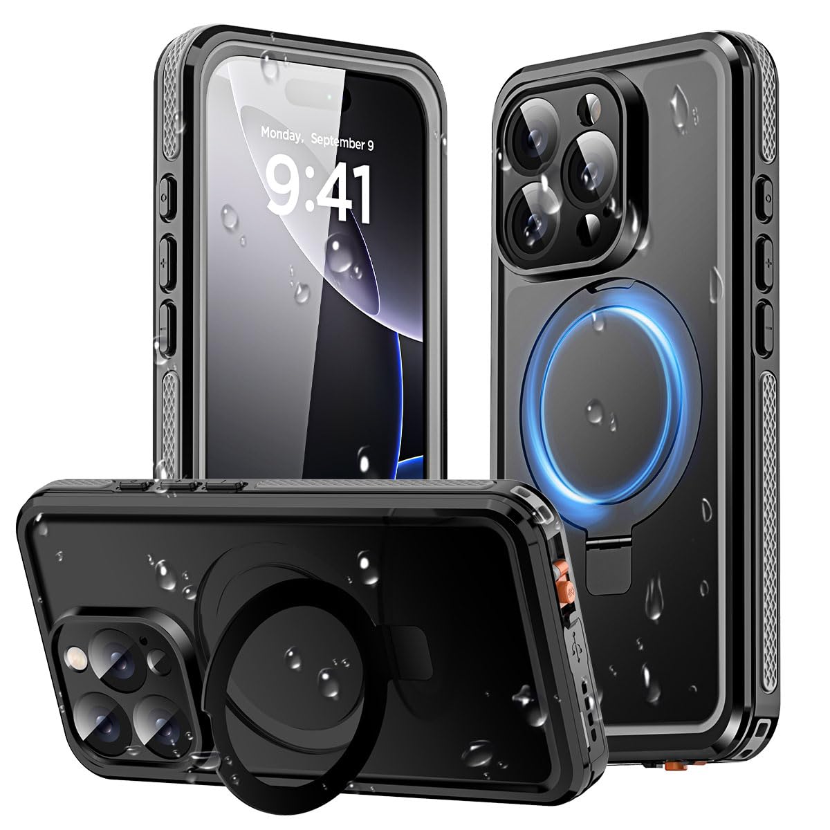 AICase Magnetic for iPhone 16 Pro Case Waterproof Magsafe[Ring Invisible Stand & Screen Protector][IP68 Underwater][Dropproof][Dustproof][Real 360]