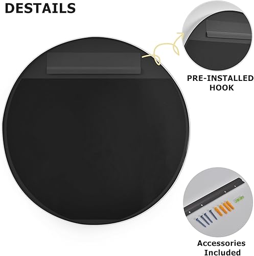 Miniatura 7 de Espejo redondo de baño de 24 pulgadas, espejo circular montado en la pared con marco de metal, espejo moderno adecuado para baño, tocador, entrada,