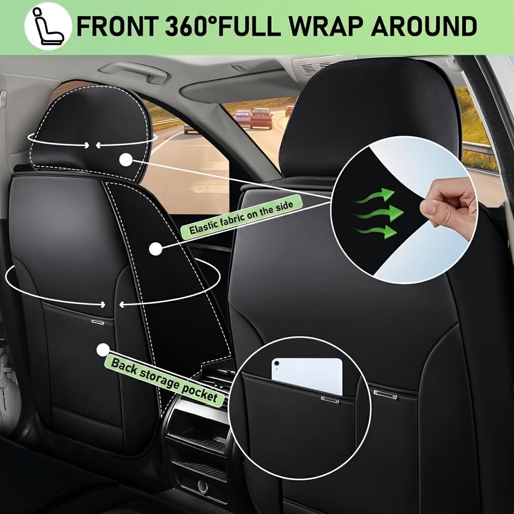 Custom Fit 7 Seat Car Seat Covers for Subaru Ascent 2015-2026 Black Faux Leather Waterproof Seat Protectors Airbag Compatible Full Set with Pillow