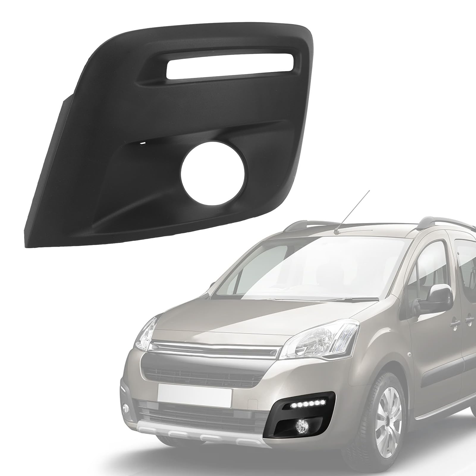 Drfeify Grille de Phare Antibrouillard, Garniture de Pare-chocs Avant en ABS, Couvercle de Lunette de Lampe pour Modèles Partner 2015 à 2018 sans Trou de Phare Antibrouillard (Côté gauche)