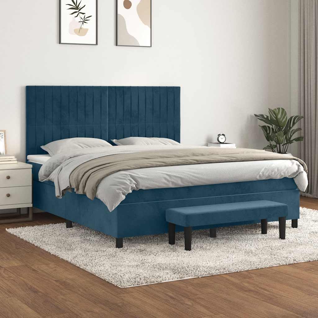 vidaXL Giroletto a Molle con Materasso Blu Scuro 180x200 cm in Velluto