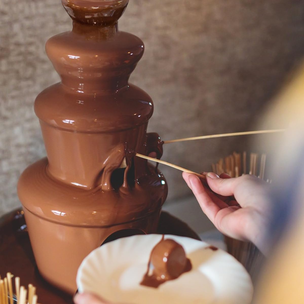 4 Tiers Chocolate Fountain Electric Chocolate Fondue Fountain,2-Pound Capacity,Stainless Steel Cascading Fondue Heat Motor Controls Pot for Cheese, Melting Chocolate, Liqueurs
