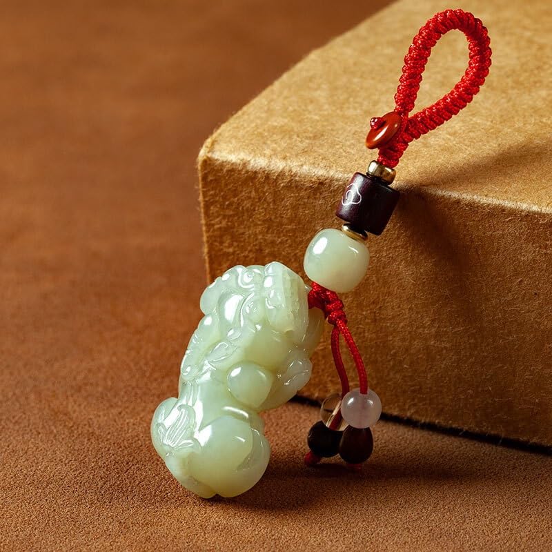 Llavero LLavero de coche auténtico Hetian Jade Pixiu colgante hombres y mujeres colgante joyería, mochila colgante adornos for llaves Llaveros Para Llaves De Coche