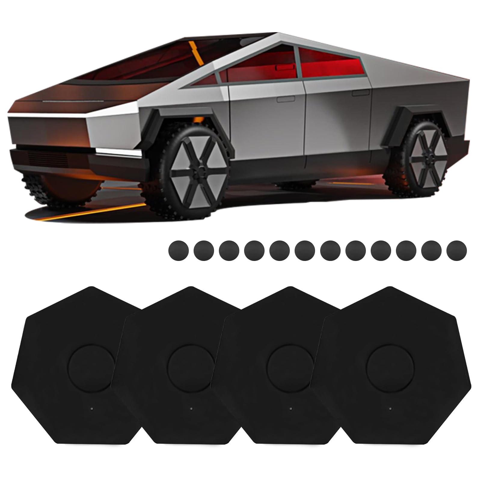 4 Pcs Full Coverage Wheel Center Caps for Tesla Cybertruck 8 PCS Lug Nut Covers 2024 Abs Center Hub Cover - Wheel Decoration Hubcaps Cybertruck Exterior Accessories Easy Installation Black