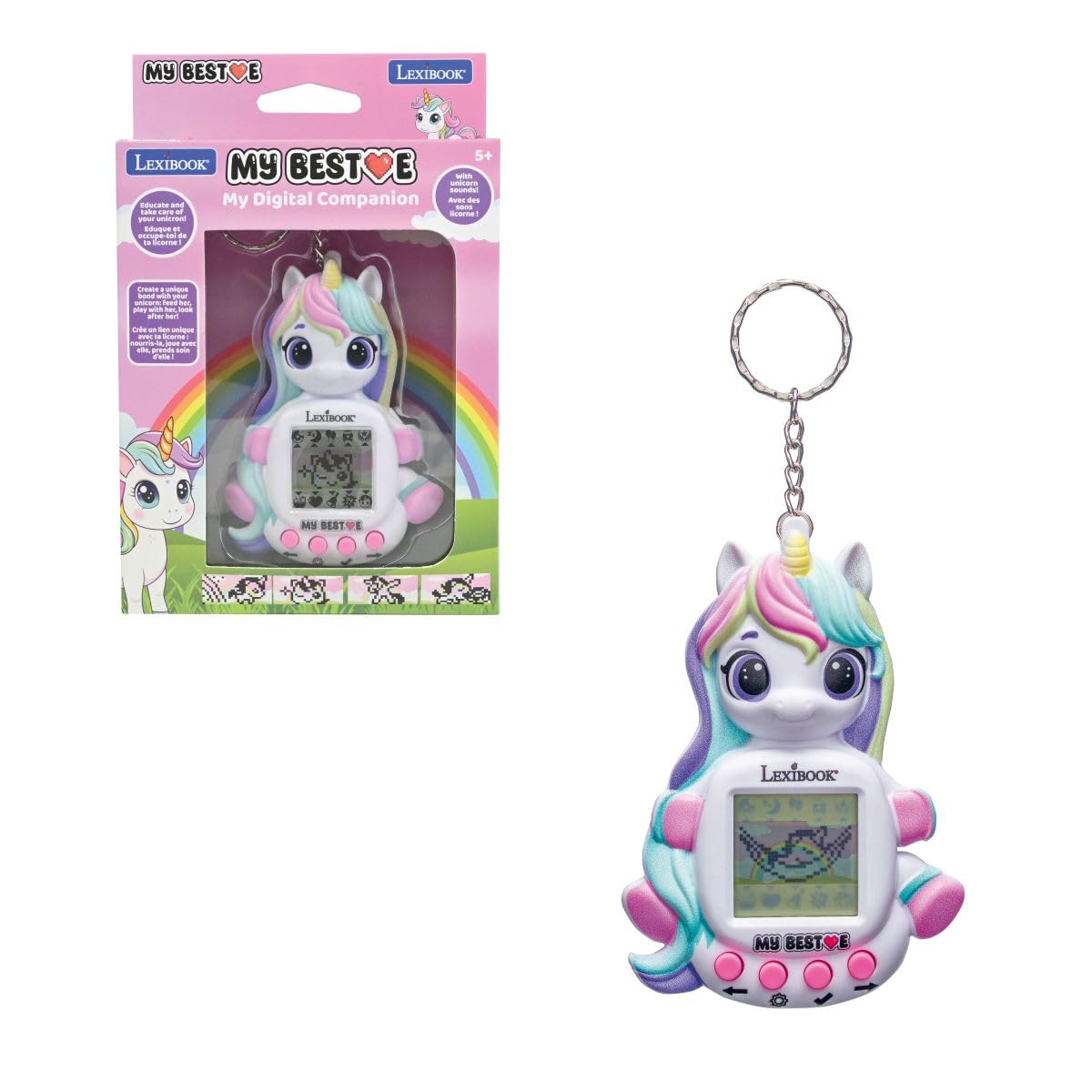LEXIBOOK, My Best-E Unicorn Console with LCD Screen and Keychain, Pink, JLMBUNI, Rosa, 83.5 cm x 10.33 cm x 2.39 cm