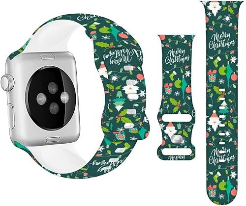 BONICI Correa de reloj inteligente compatible con iWatch de 1.496 pulgadas, 1.575 pulgadas, 1.654 pulgadas, 1.732 pulgadas, diseño de Navidad,