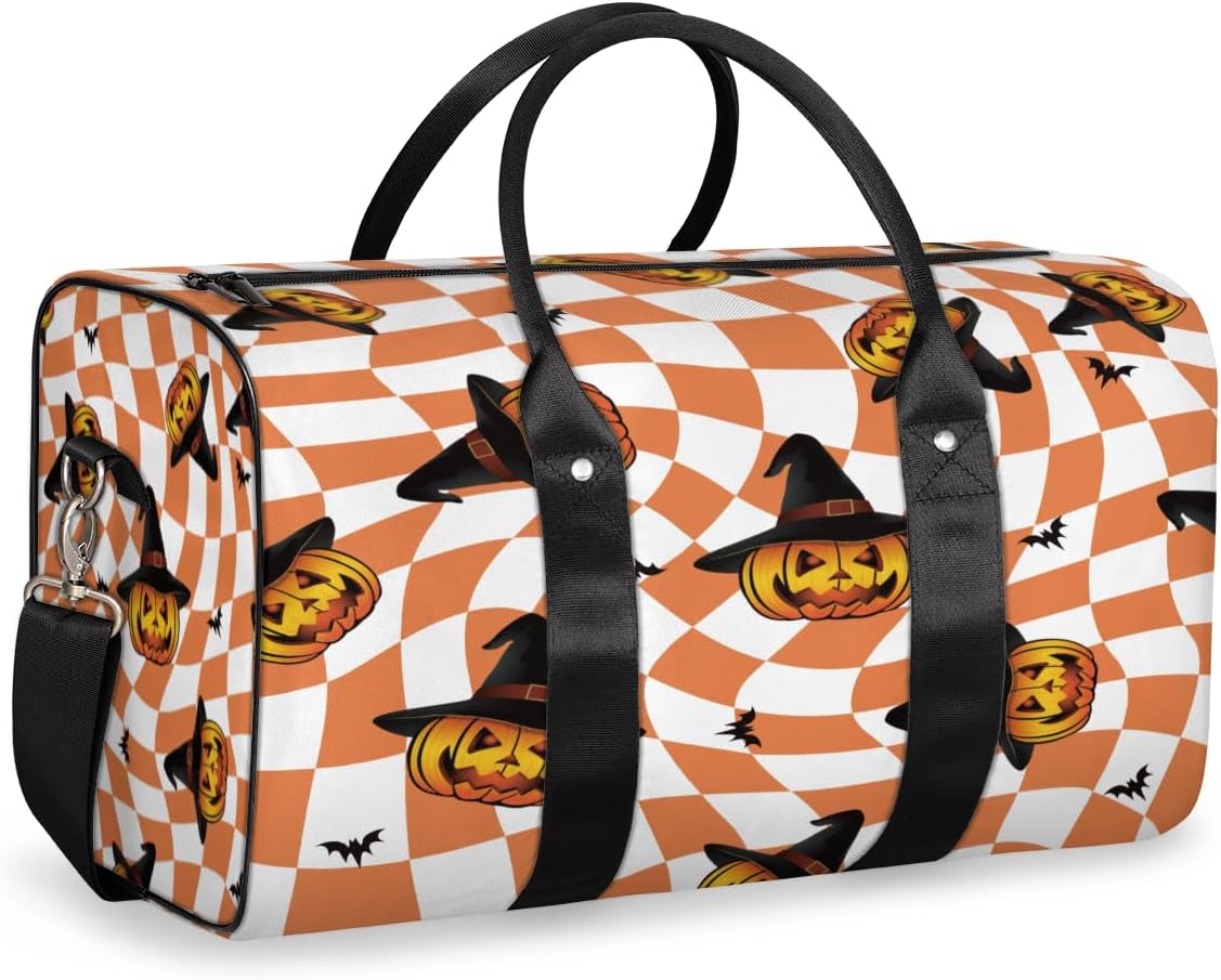 Halloween Witch Pumpkin Travel Duffel Bag for Women Men Large Capacity Overnight Weekender Bags for Lightweight Waterproof Sport Gym Bag for Workout Yoga Swim