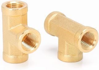 BathAce Solid Brass Tee Fitting, Heavy Duty Threaded Pipe T Adapter Fitting Metal Connectors,2 Pack (1/8 NPT Female x 1/8 NPT Female x 1/8 NPT Male)