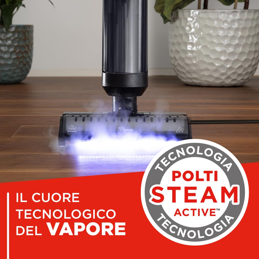 Polti Rollysteam WD20, Lavapavimenti con Funzione Vapore e Aspirapolvere, 750 W, Pulizia Completa in un solo Passaggio, Auto Pulizia, Nero