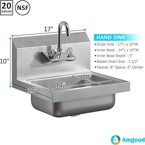 Miniatura 3 de AmGood Fregadero de mano montado en la pared con grifo de cuello de cisne | 17" x 15"