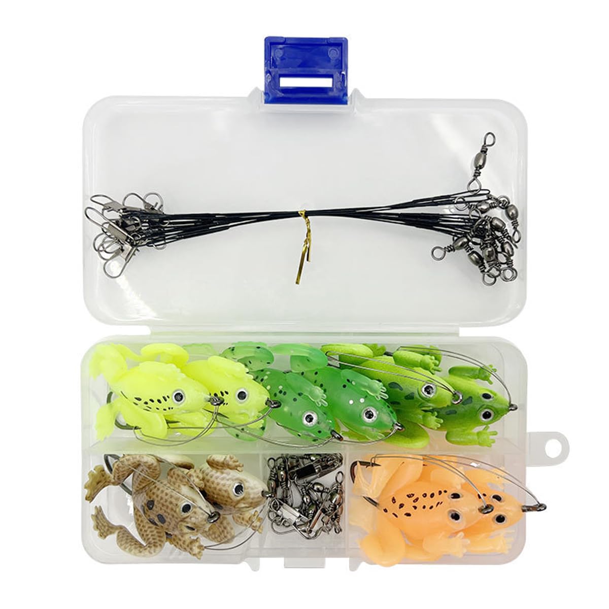 FOLANDO 30pcs Lifelike Frog Lure Kit with Weedless Hooks & Bite-Resistant Connectors โ Soft Rubber Fishing Bait Set for Bass, Pike, and Freshwater Fishing