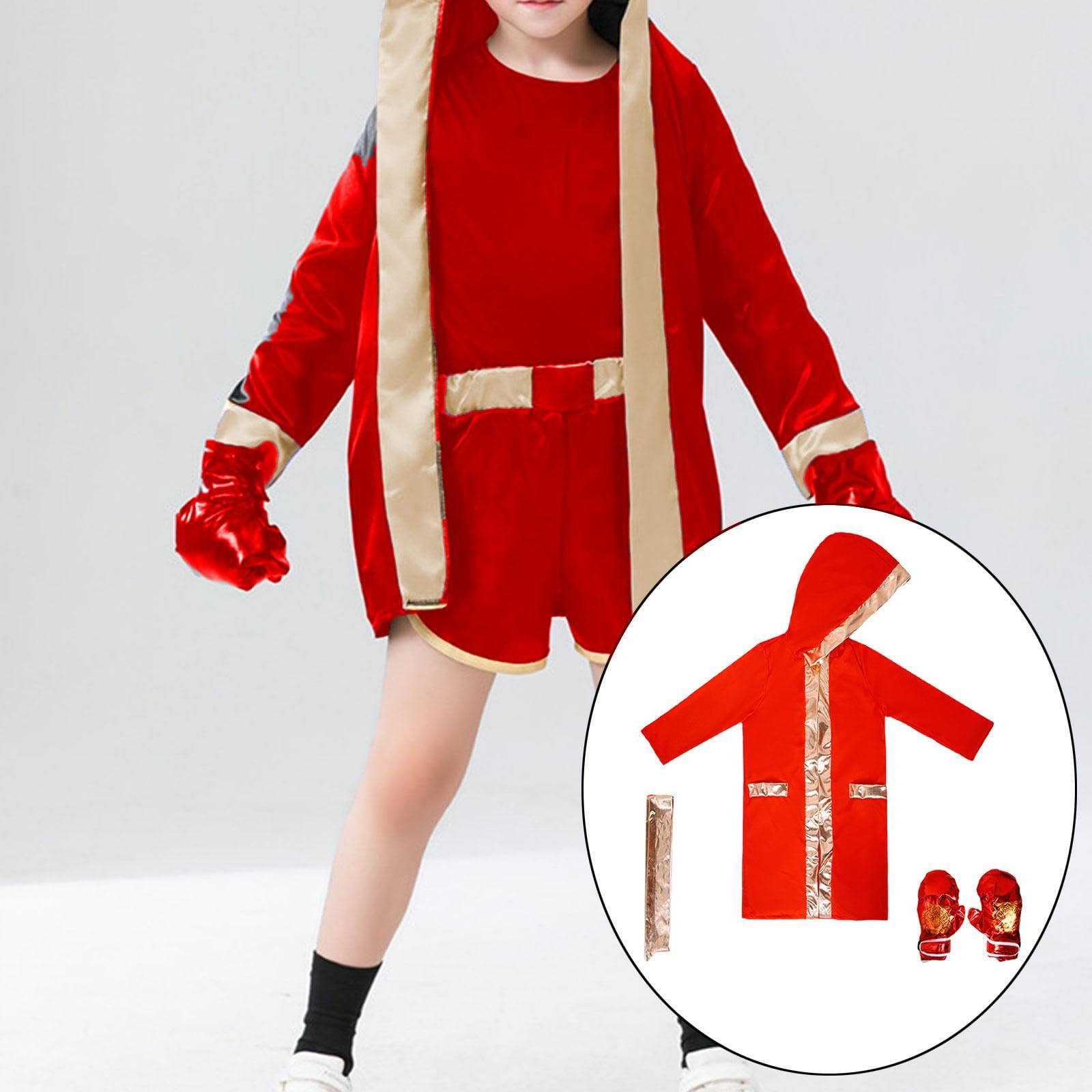 3 Pièces Costume de Boxe Uniforme de Déguisement Complet Tenue de Scène de Boxeur avec Gants en Tissu Doux et Respirant Adapté pour