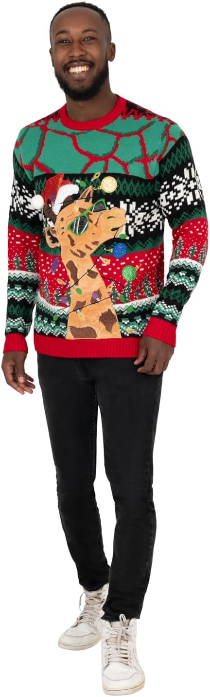 Blizzard Bay Men's Ugly Christmas Xmas Giraffe Light Up Sweater