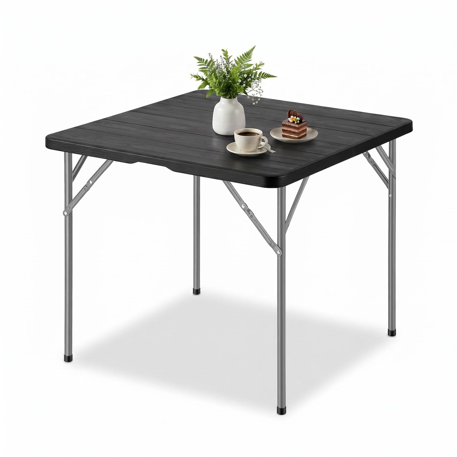 Sekey Gartentisch Klappbar, H x B x T: 74 x 86 x 86 cm, Kunststoff Holz Optik Balkontisch 4 Personen, Wetterfest Klapptisch Outdoor Campingtisch Beistelltisch Bistrotisch, Schwarz