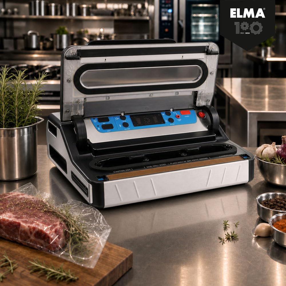 ELMA Envasadora al Vacío Profesional Digit Free | 20 L/min | Acero Inoxidable | Pantalla LED | Sellado MOIST para Húmedos, Función Marinado | Portarrollos con Cutter | Uso Intensivo