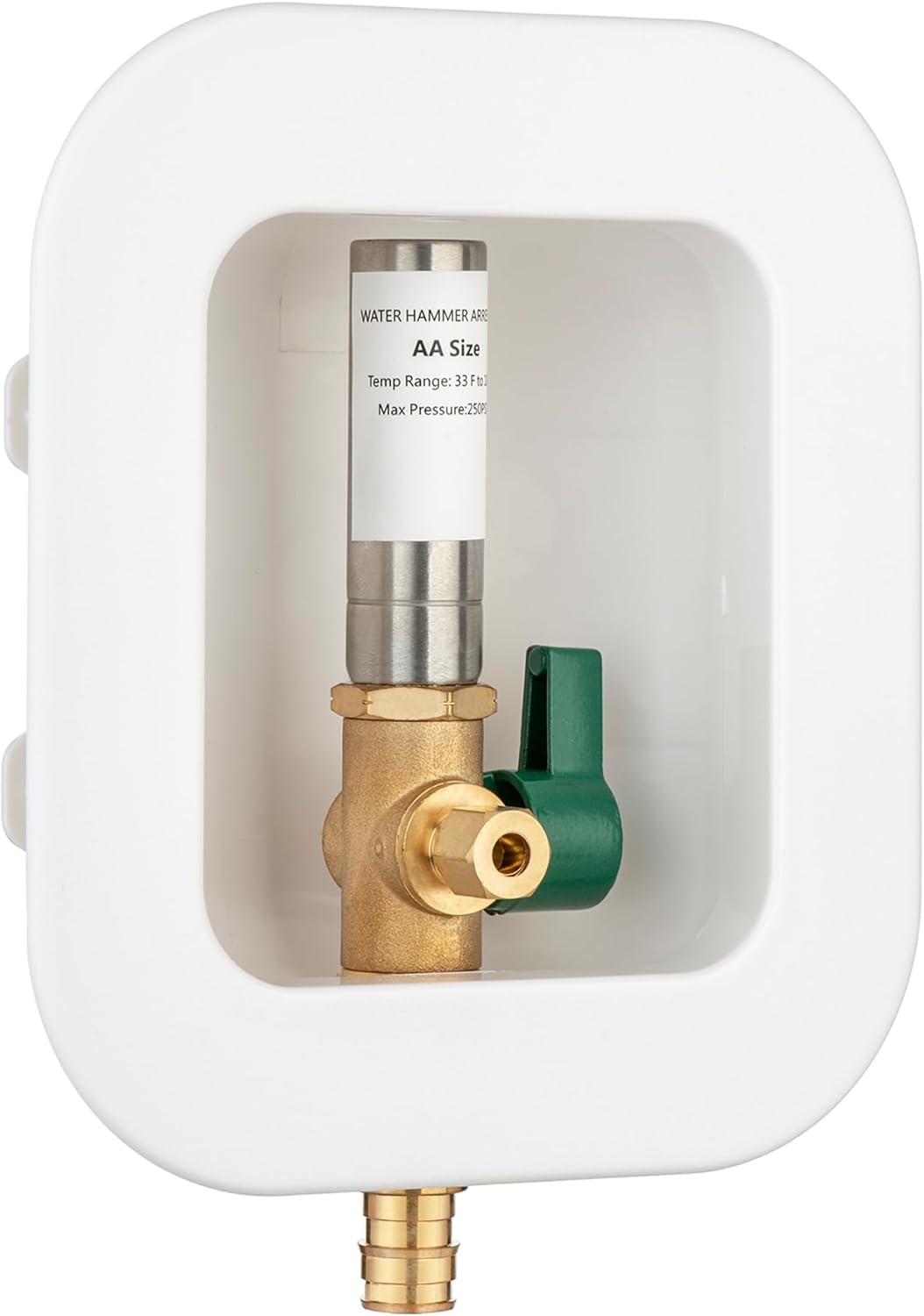 [1 Piece] Lingmfg Ice Maker Outlet Box PEX-A Expansion with Hammer Arrestor, 1/2 inch PEX-A Expansion, Connect 1/4 inch Compression Ice Maker Hose LING -IMOB-W-SSWHA-3