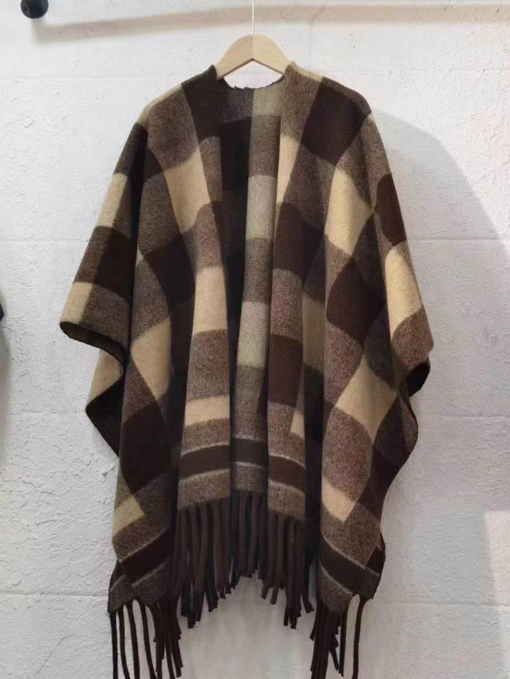 Chal para Mujer Poncho Capa,cálido Vintage Pata de Gallo Borla Pashmina Chal Wrap Elegante Cárdigans con Frente Abierto Suéter Bufanda Abrigo de Manta Liviana para Mujer Otoño Invierno