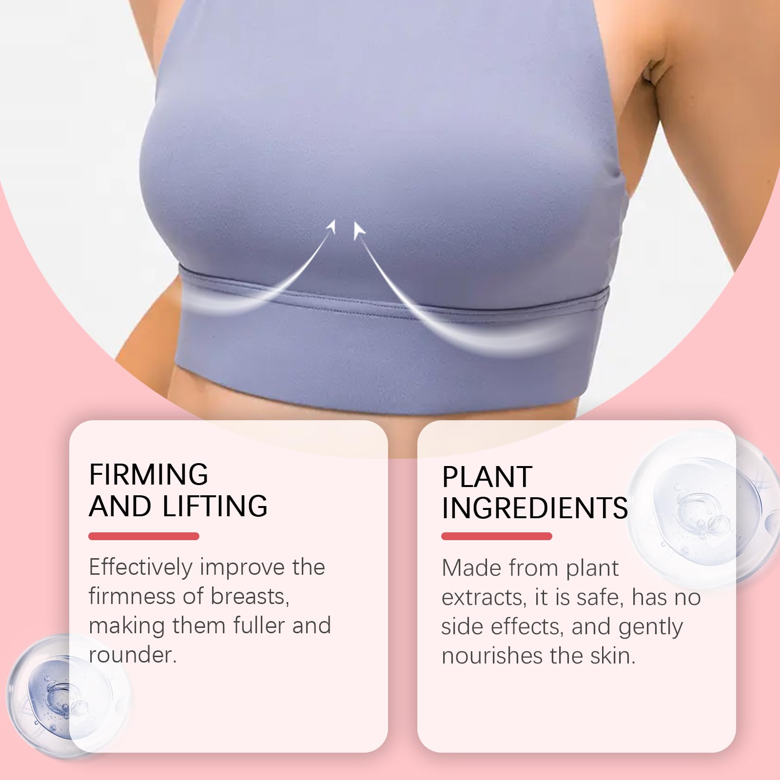 Olio rassodante per il seno, olio essenziale naturale rassodante per il seno, idratante e nutriente per la pelle del décolleté, crescita rapida delle curve naturali del seno 2*30 ml