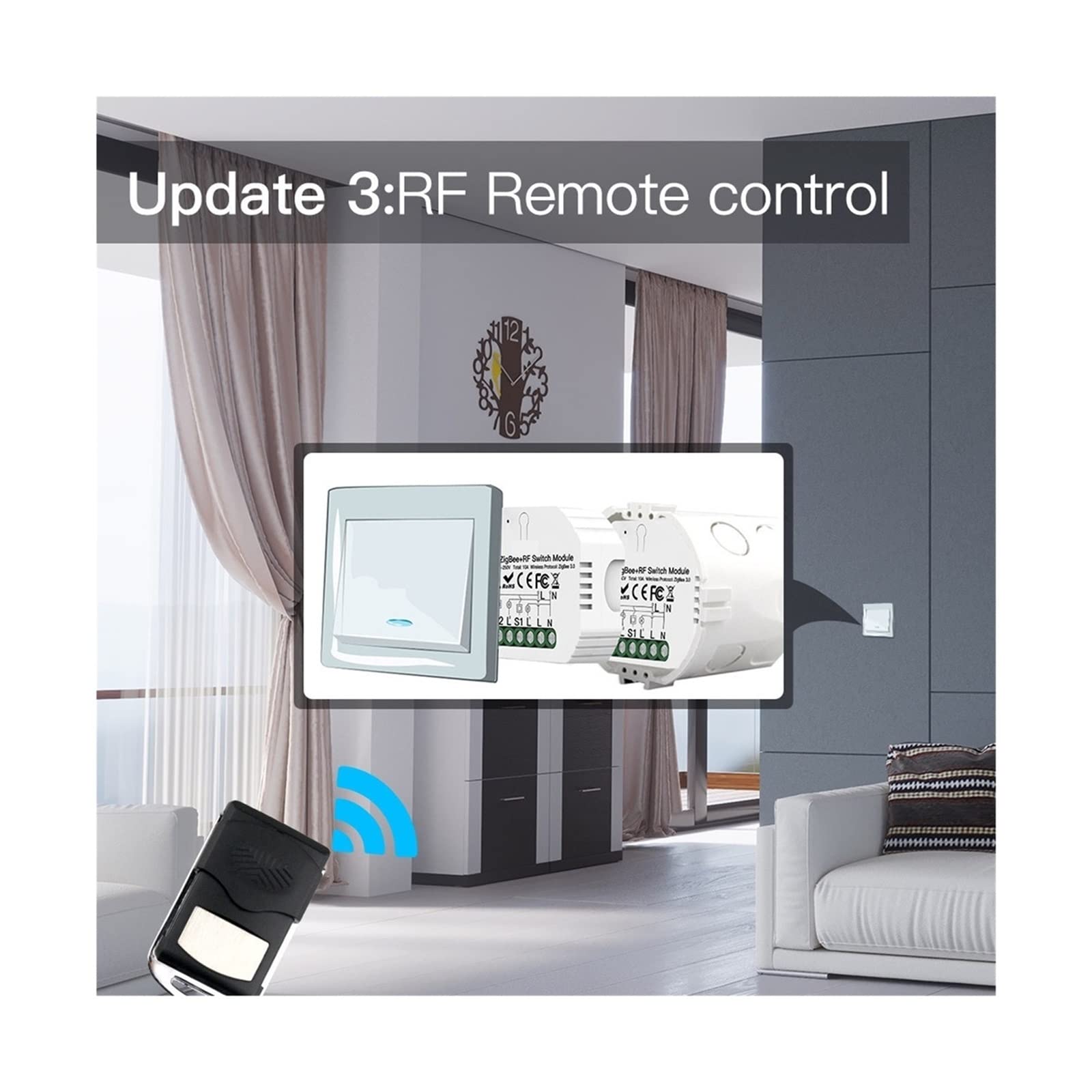 Interruptor inteligente, Módulo de relé de interruptor de luz inteligente 1/2/3 Gang Smart Life/Tuya Control, con Alexa Home(2 Gang Switch)