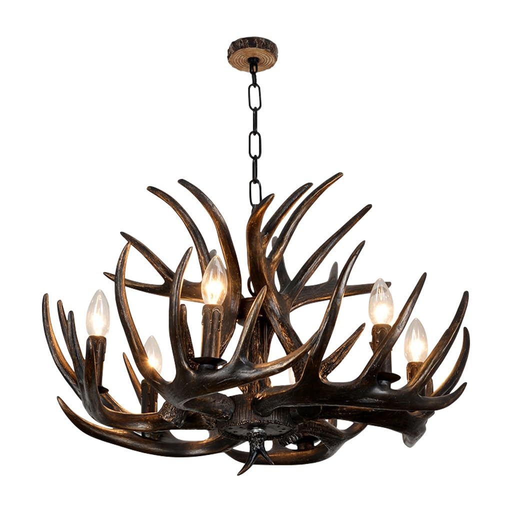 Lustre en résine de cerf pour cabine et café branché, luminaire chaleureux noir or