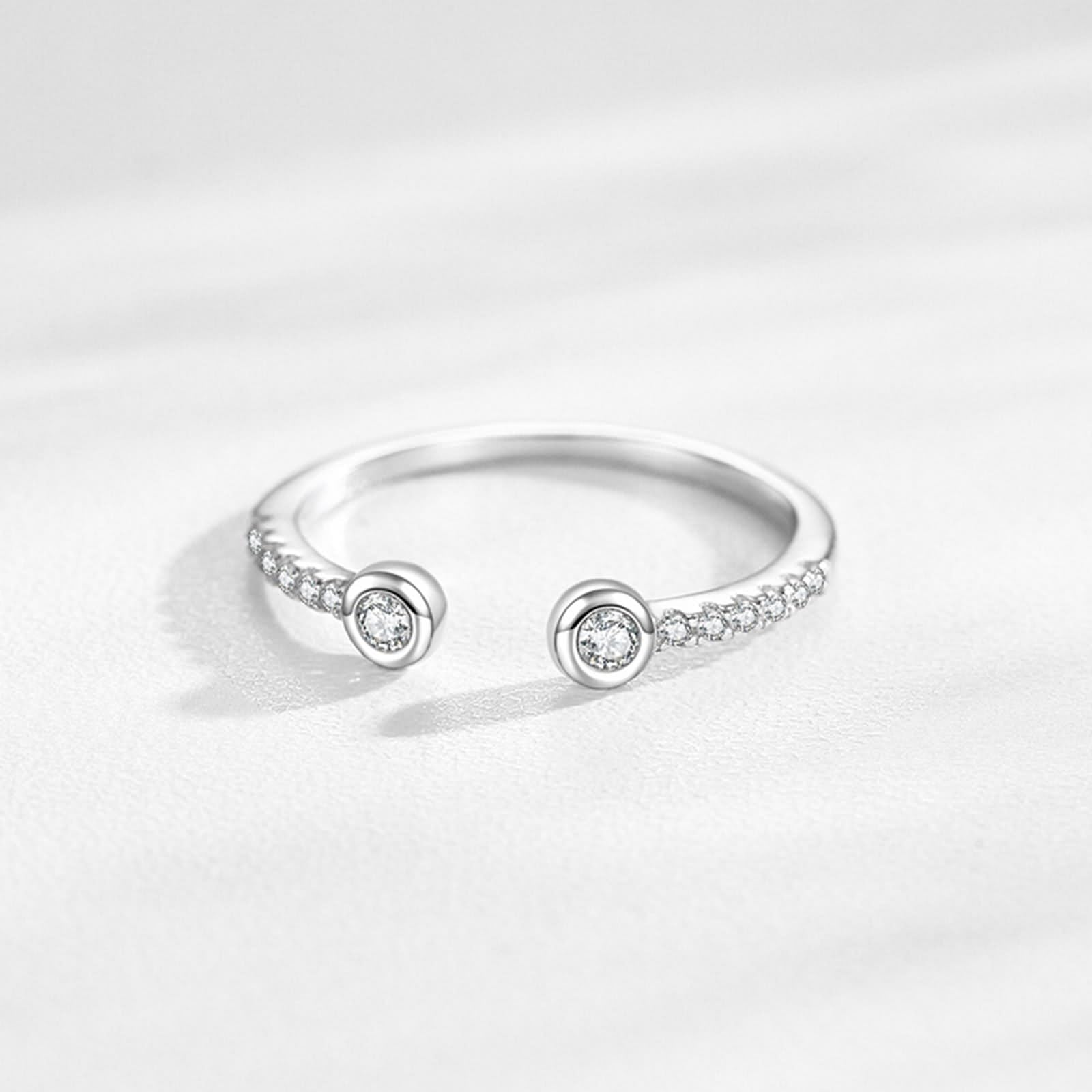 Anillos de compromiso para mujer, diseño abierto apilable con diamantes redondos de laboratorio, oro blanco de 14 quilates, talla 57 (18,1)