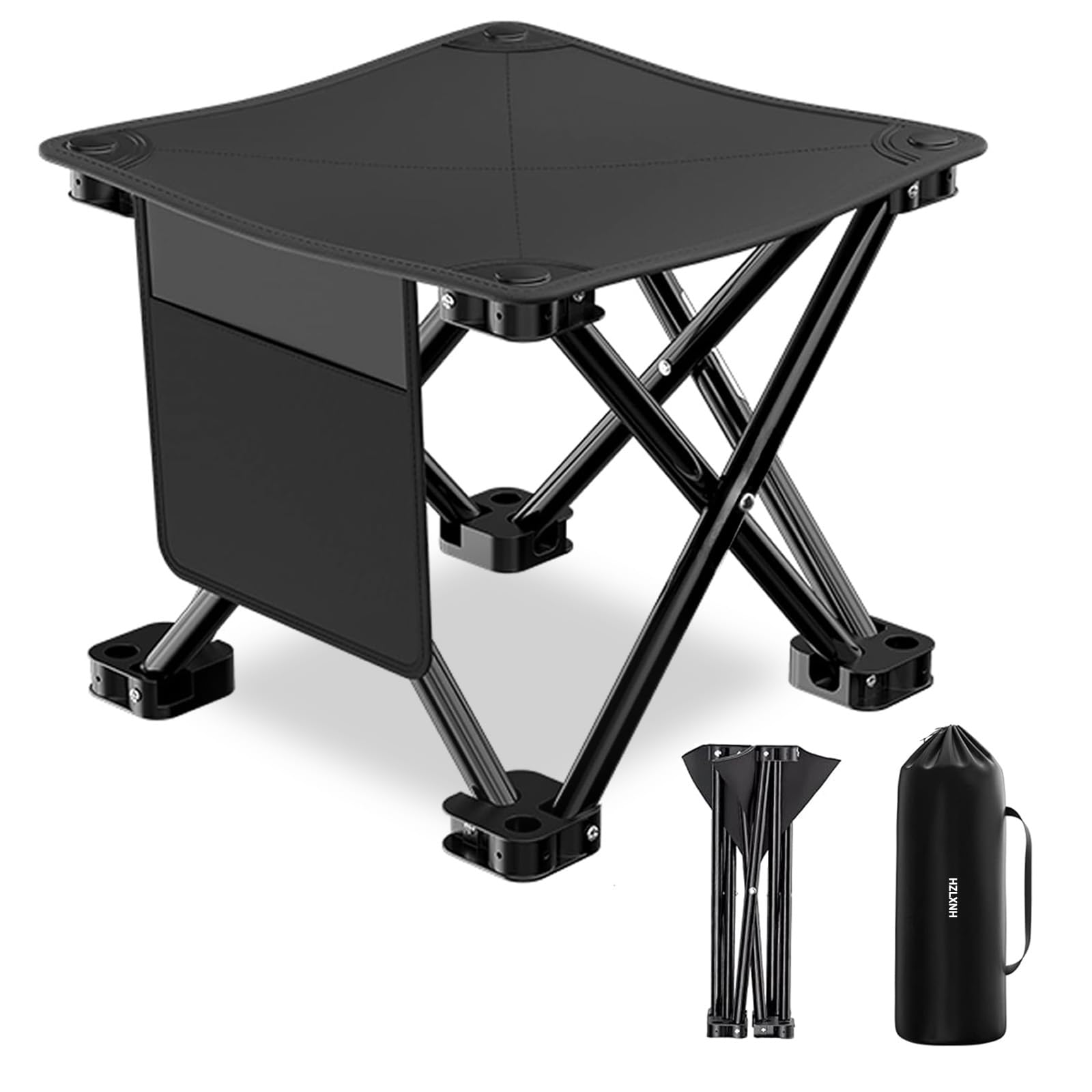 Folding Camping Stool, 13 inch Portable Picnic Stool for Camping Fishing Hiking Travel Gardening and Beach, Camp Seat with Carry Bag (Black)