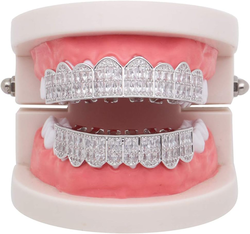 18K Gold Plated Iced Out Grillz CZ Zircon Hip Hop Teeth Grillz Caps Top and Bottom Set for Your Teeth