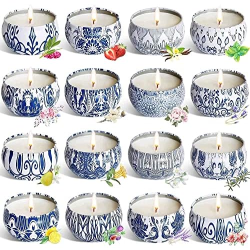 Scented Candles Gifts Set 16 Pack Soy Wax Travel Tin Jar Candles for Home 2.5 OZ for Mom for Christmas, Birthday, Thanksgiving, Mother’s Day