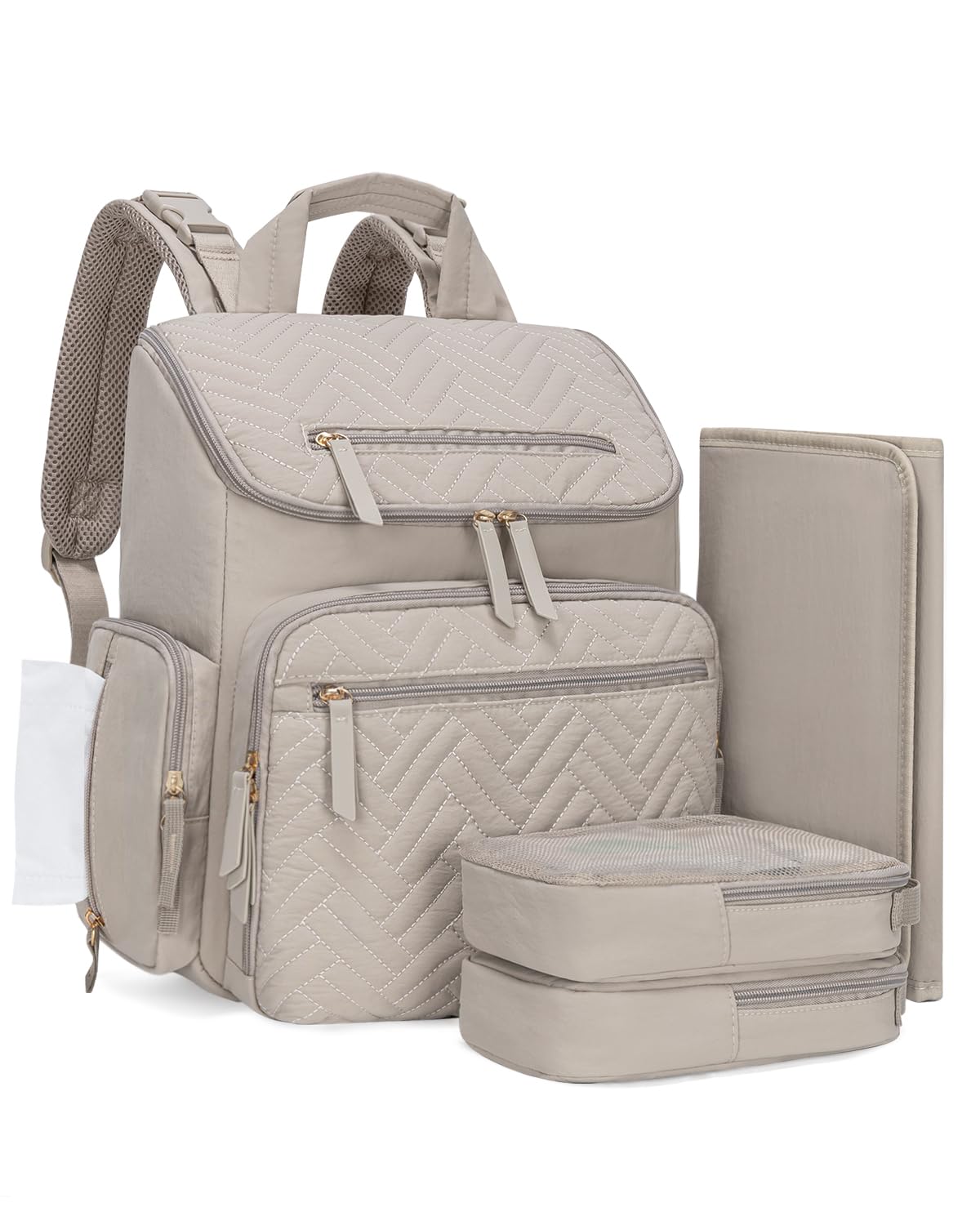 Changing Bag with Changing Mat, Diaper Bag with Insulated Pockets, Khaki