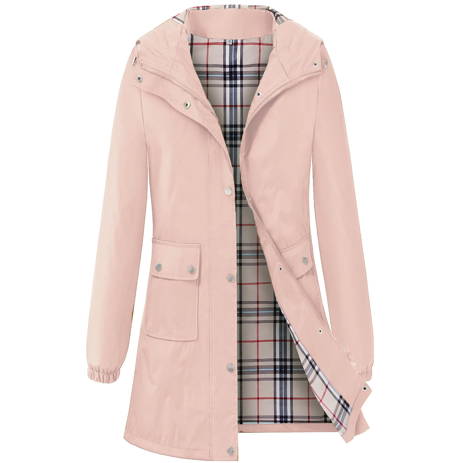 Rain Coat for Women Waterproof with Hood Lightweight Women's Rain Jacket Outdoor Trench Windbreaker Long Raincoats Medium Pink