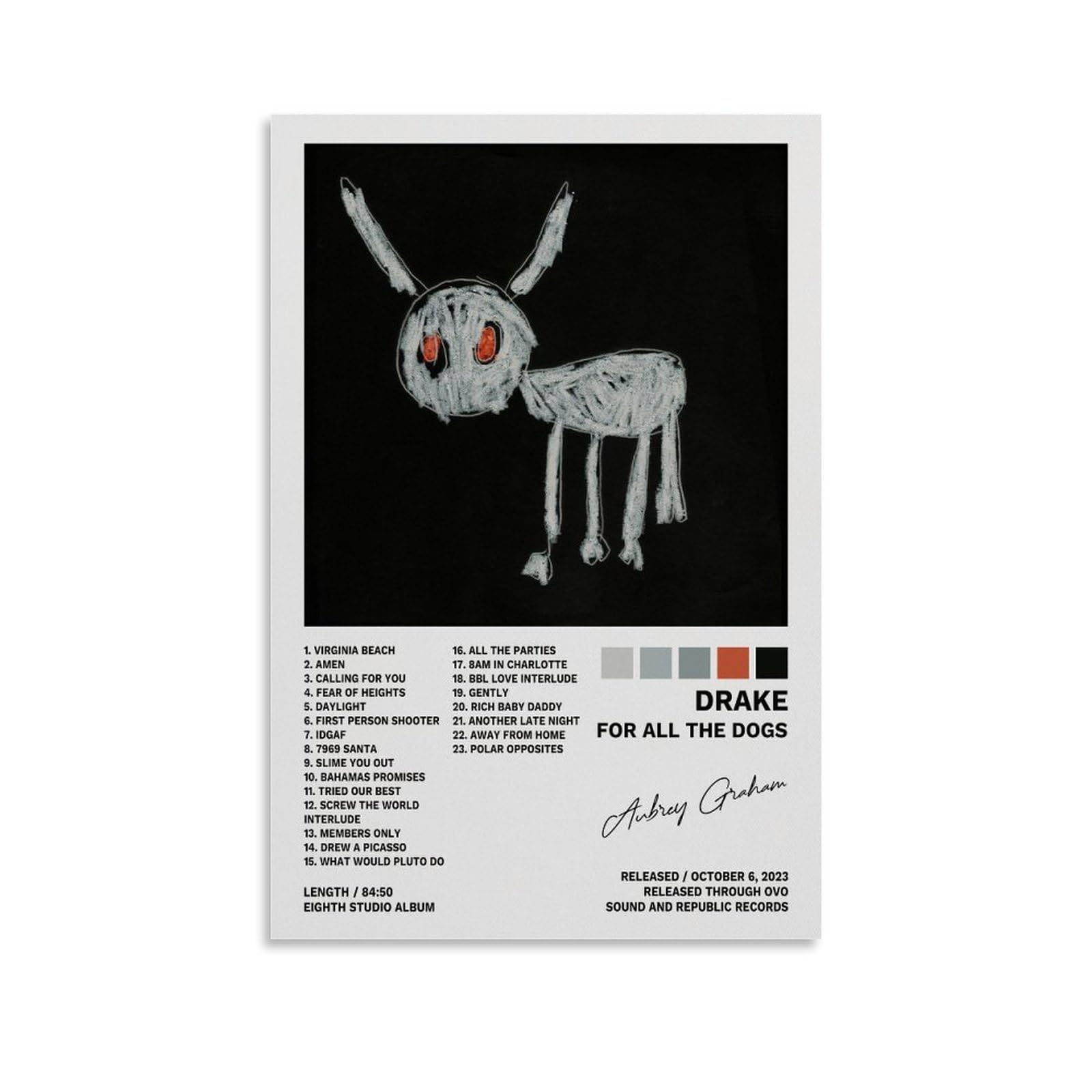 Drake Poster For All The Dogs Album Cover Posters for Room Aesthetic Canvas Wall Art for Teens Room Decor 12x18inch(30x45cm)