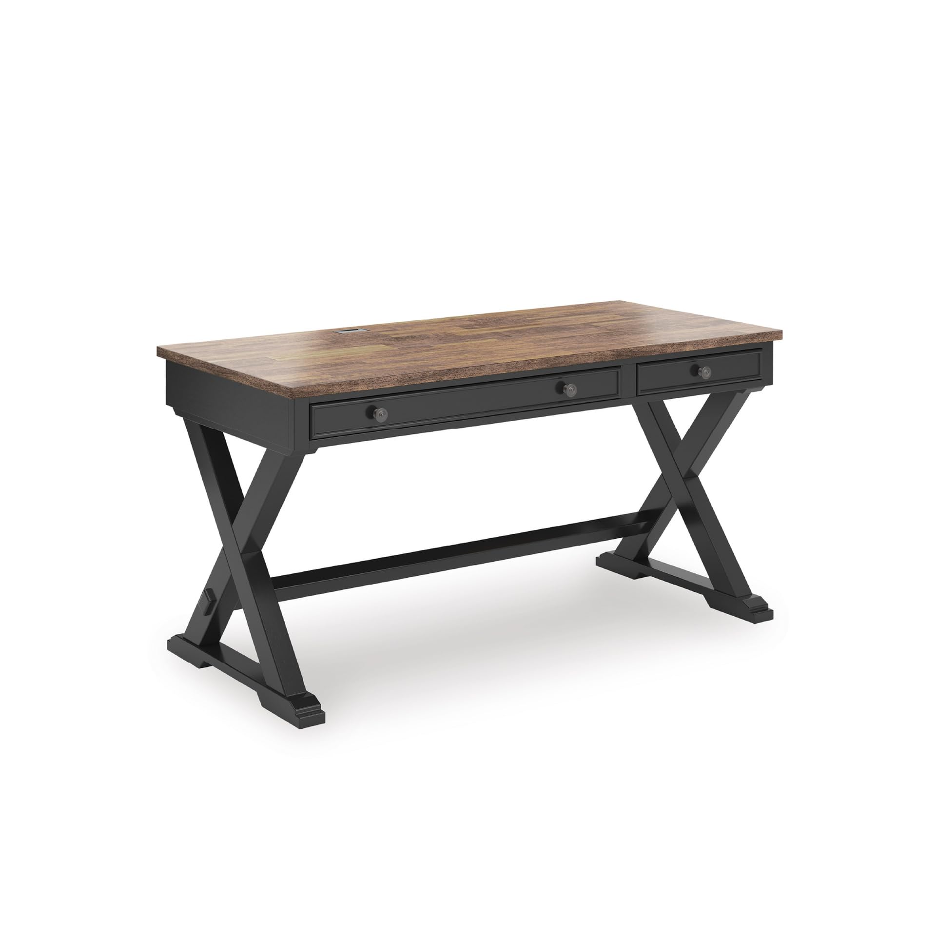 Photo 1 of Signature Design by Ashley Wildenauer Farmhouse 1-Drawer 60" Home Office Desk with Keyboard Tray, Cord Management and Trestle Base, Dark Brown & Black