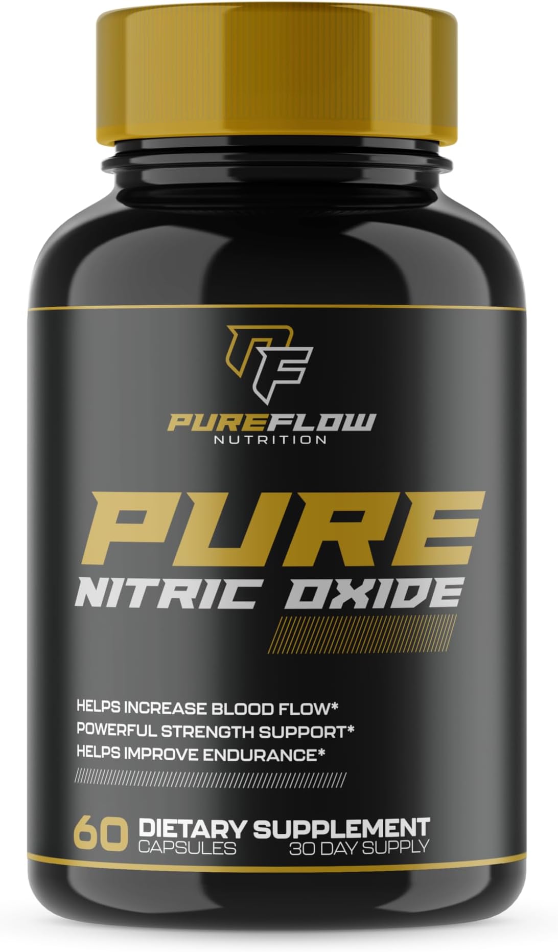 Pure Flow Nutrition | #1 Dosed Nitric Oxide Supplement Booster for Men | L Citrulline, L Arginine, Beta Alanine + 4 More Ingredients for Rapid Blood Flow, Skin Splitting Pumps, Strength - 60 Capsules