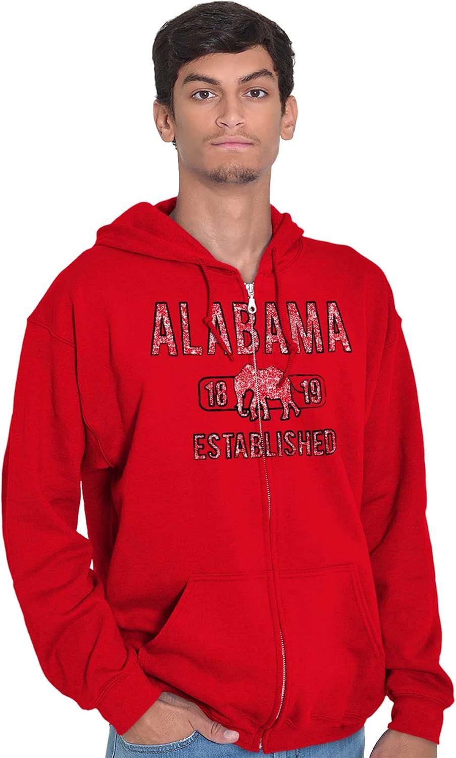 Brisco Brands Alabama Elephant Stenciled Distressed Zip Up Hoodie Mens Womens