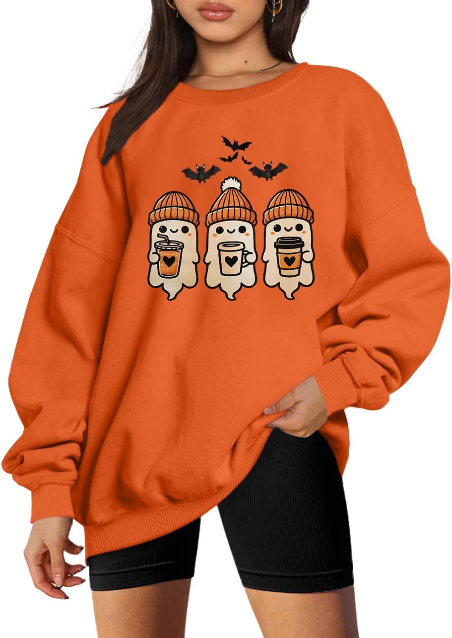 KIDDAD Halloween Sweatshirts for Women: Halloween Ghost Sweatshirt Cute Spooky Season Sweater Fall Graphic Crewneck Pullover