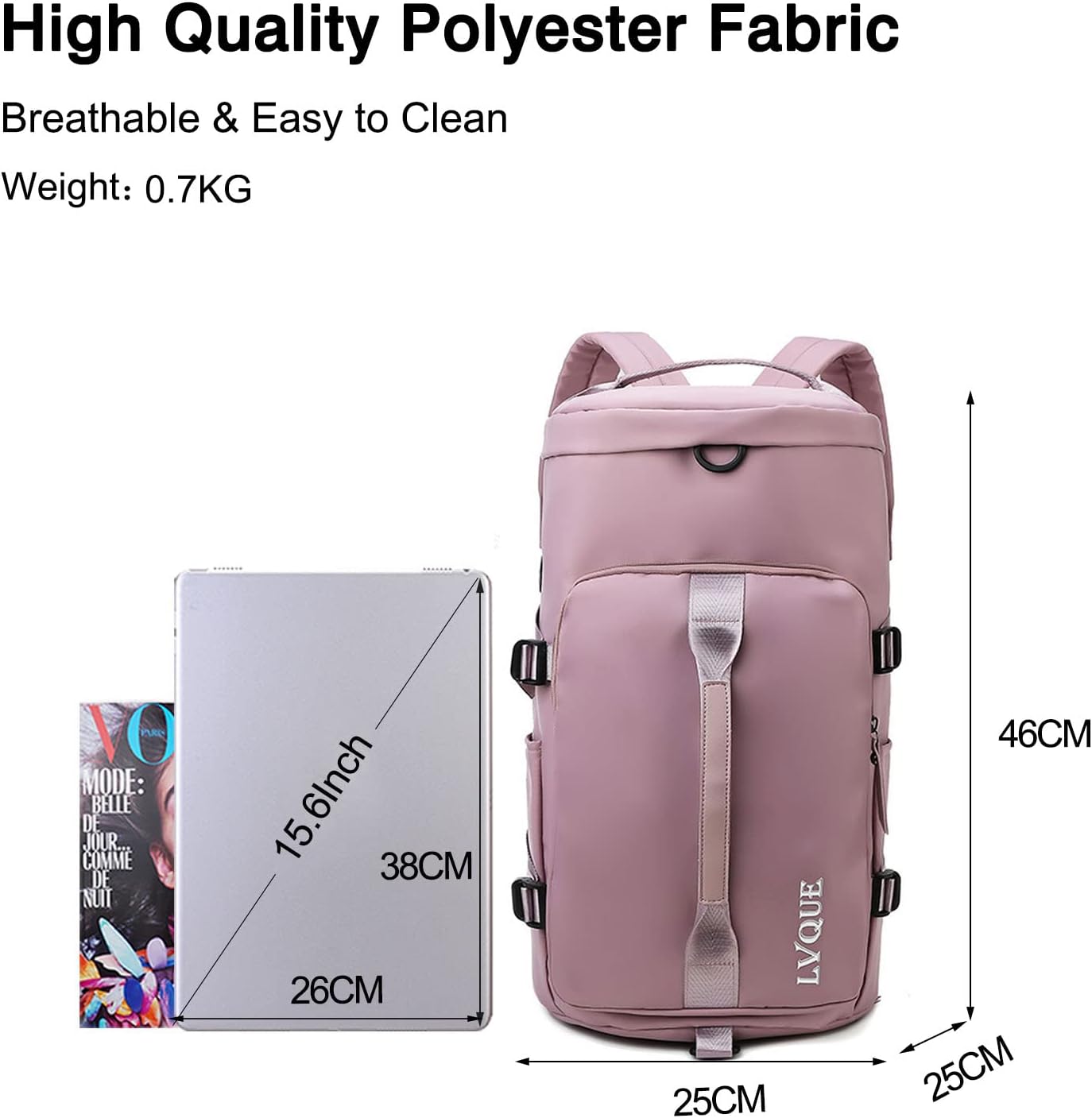FANDARE Travel Handbag Sports Gym Backpack Weekender Carry On Overnight Bags for Women Men Duffle Bag Sport Totes Handbags Workout Gym Swim Hospital Shoulder Bag with Shoe Compartment Pink