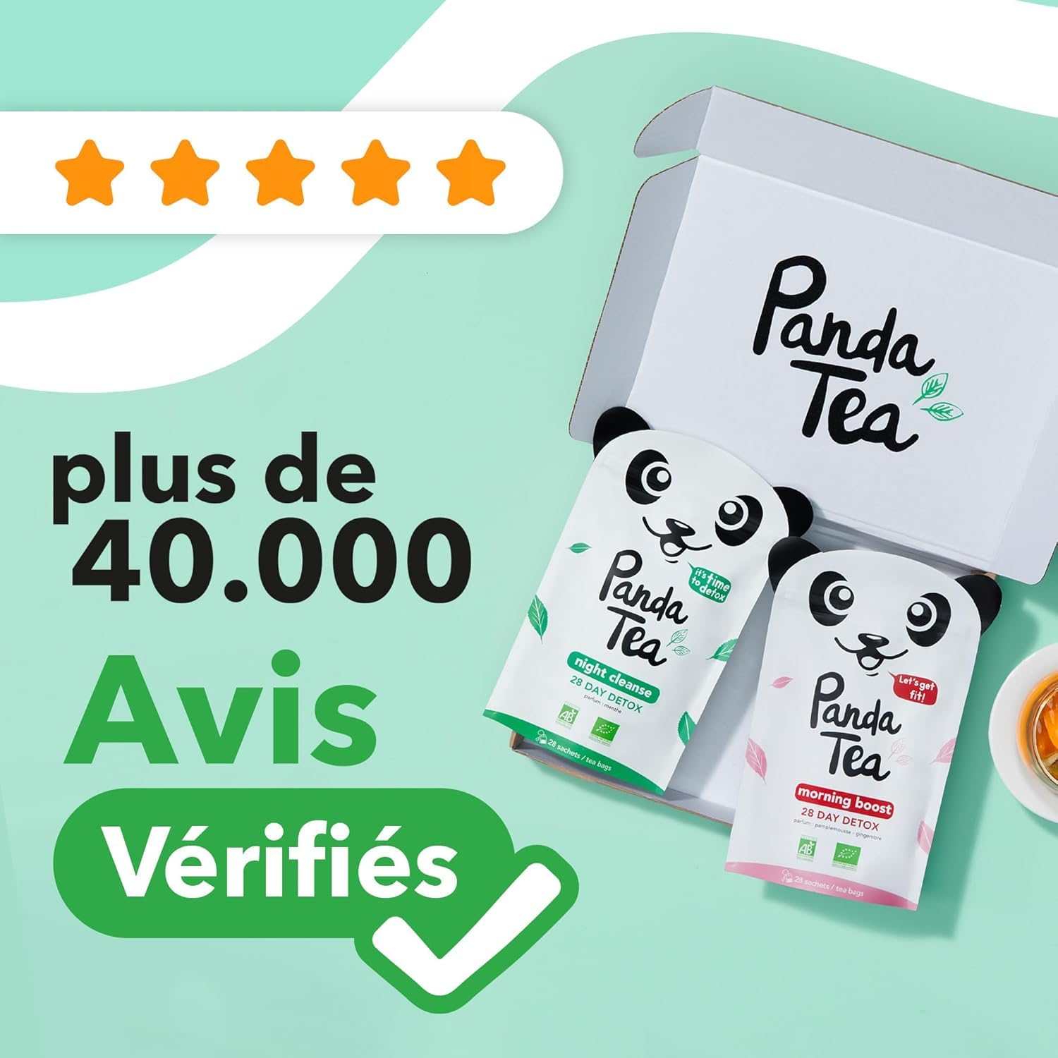 Panda Tea - Duo Minceur Slim Tea - Thé Vert Minceur - 56 Sachets Mousselines - Detox, Perte de poids & Sommeil Réparateur