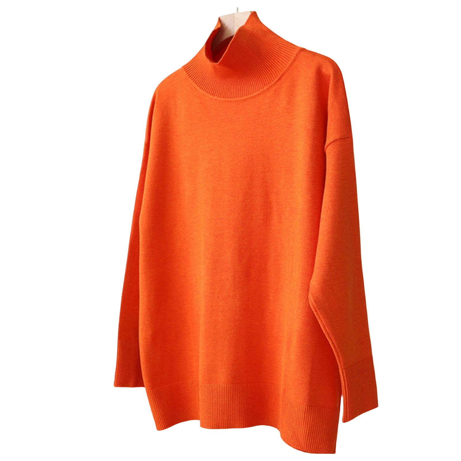 TEidea Swetry damskie różowe czerwone jesień zima damskie swetry golf oversize sweter vintage tkany styl dla kobiet, pomarańczowy, S