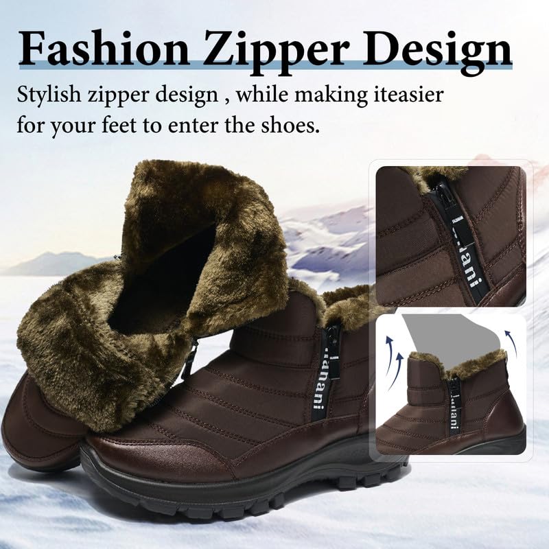 Image of Hanani Mens Winter Snow Boots Fur Lined Warm Ankle Boots Zipper Closure Waterproof Outdoor Boots Men's Lightweight Comfortable Shoes