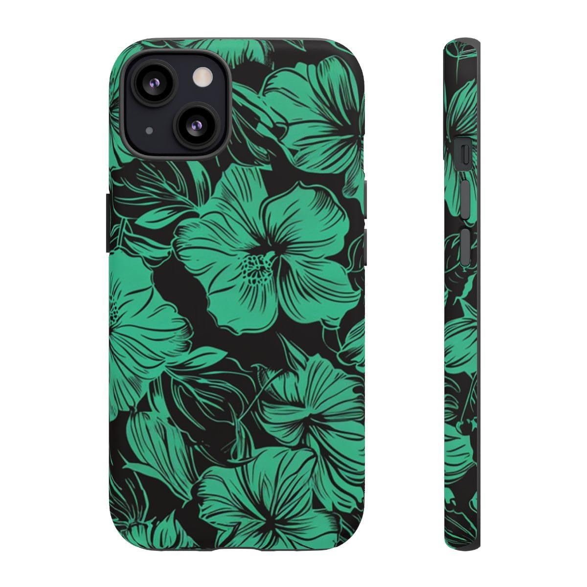 Coque rigide mate iPhone 13 motif floral hawaïen vert durable