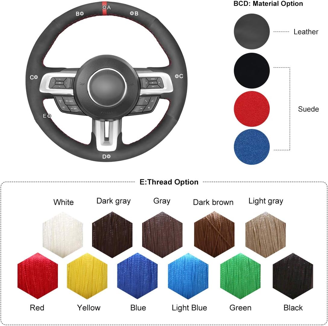 MEWANT Customized Hand Stitch Black Synthetic Suede Car Steering Wheel Cover for Ford Mustang 2015-2020