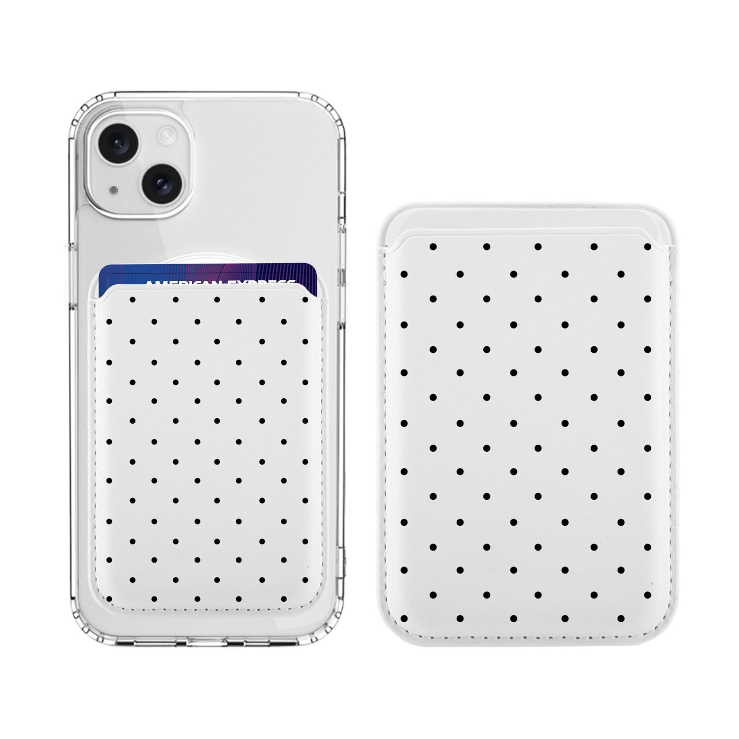 Magnetic Wallet Compatible with MagSafe for iPhone 17/16/15/14/13/12 Series, Cute Black Polka Dot White Leather for Magsafe Card Holder for Women Teen Girls-image-5