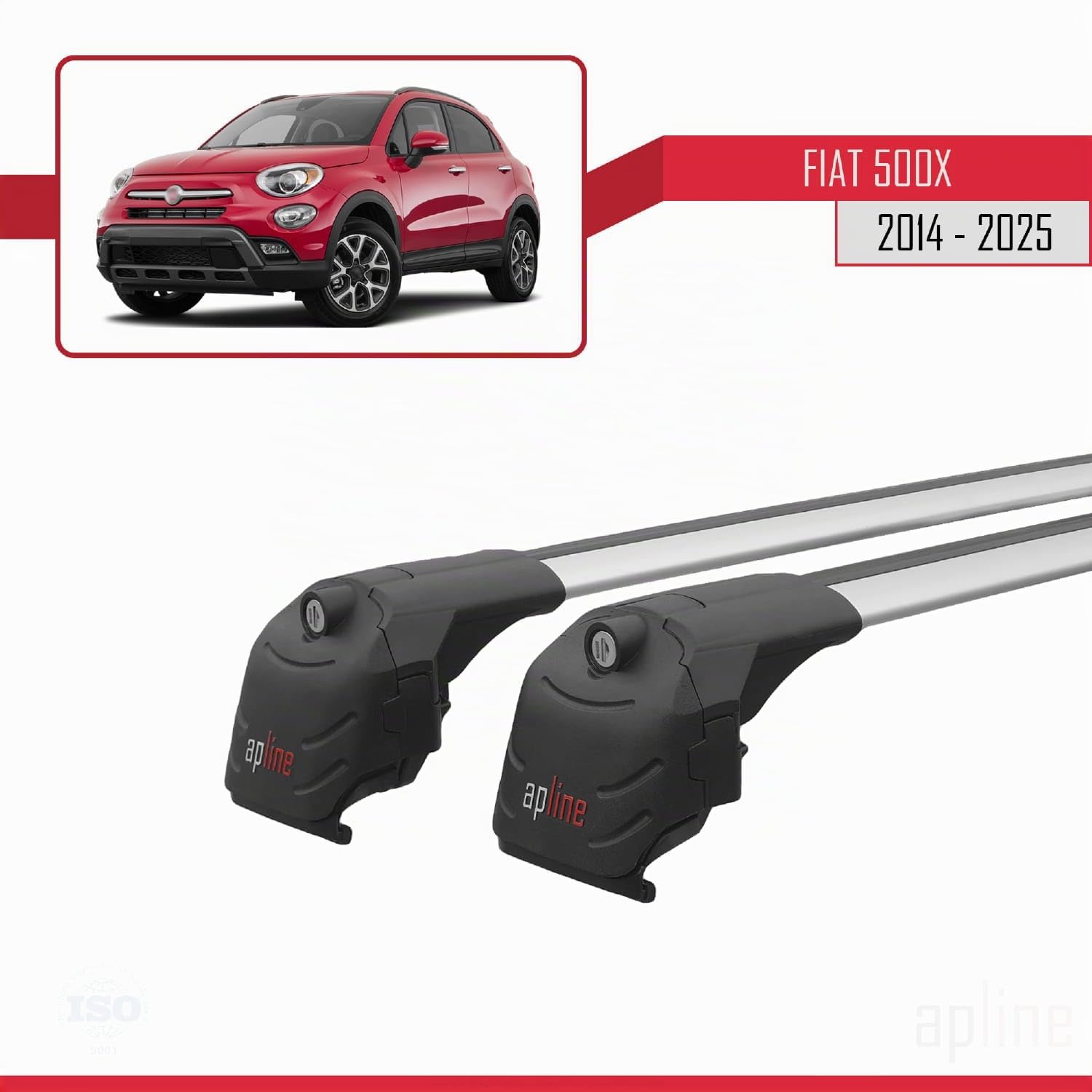 Compatible con Fiat 500 X 2014-2025 Modelo Ace-2 Barra de Techo Auto Portaequipajes Barras Transversales Gris Aluminio 2 Barras