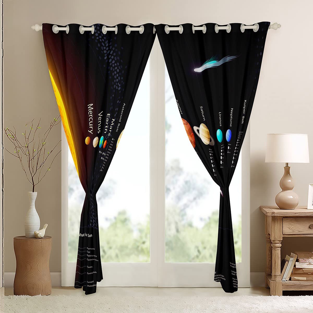 Loussiesd Solar System Blackout CurtainsUniverse Planet Darkening Window Dreapes Outer Space Curtain for Bedroom Constellation Window Treatments W46*L54 - Image 4